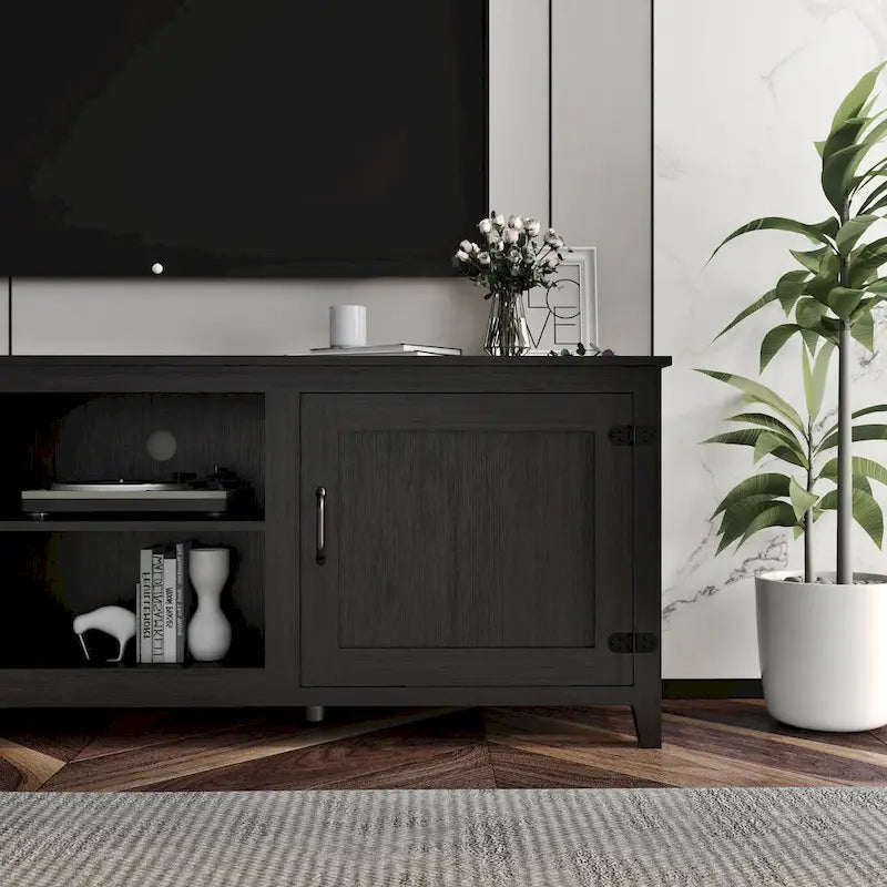 Black 70.08 TV Stand with Doors & Open Compartments for 60 TVs