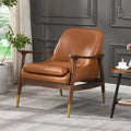 Brown Faux Leather Accent Lounge Chair with Brass-Tipped Tapered Legs
