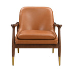 Brown Faux Leather Accent Lounge Chair with Brass-Tipped Tapered Legs