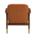 Brown Faux Leather Accent Lounge Chair with Brass-Tipped Tapered Legs