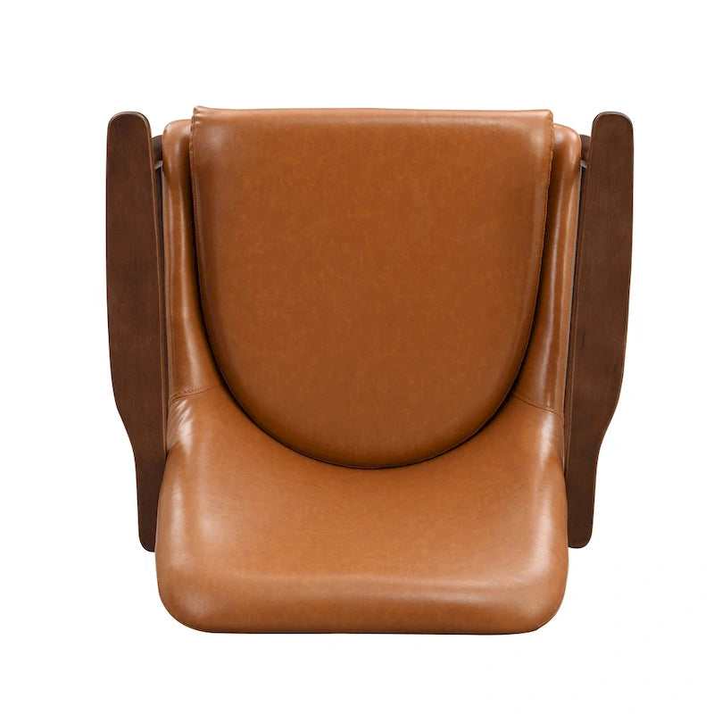 Brown Faux Leather Accent Lounge Chair with Brass-Tipped Tapered Legs