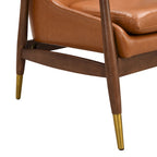 Brown Faux Leather Accent Lounge Chair with Brass-Tipped Tapered Legs