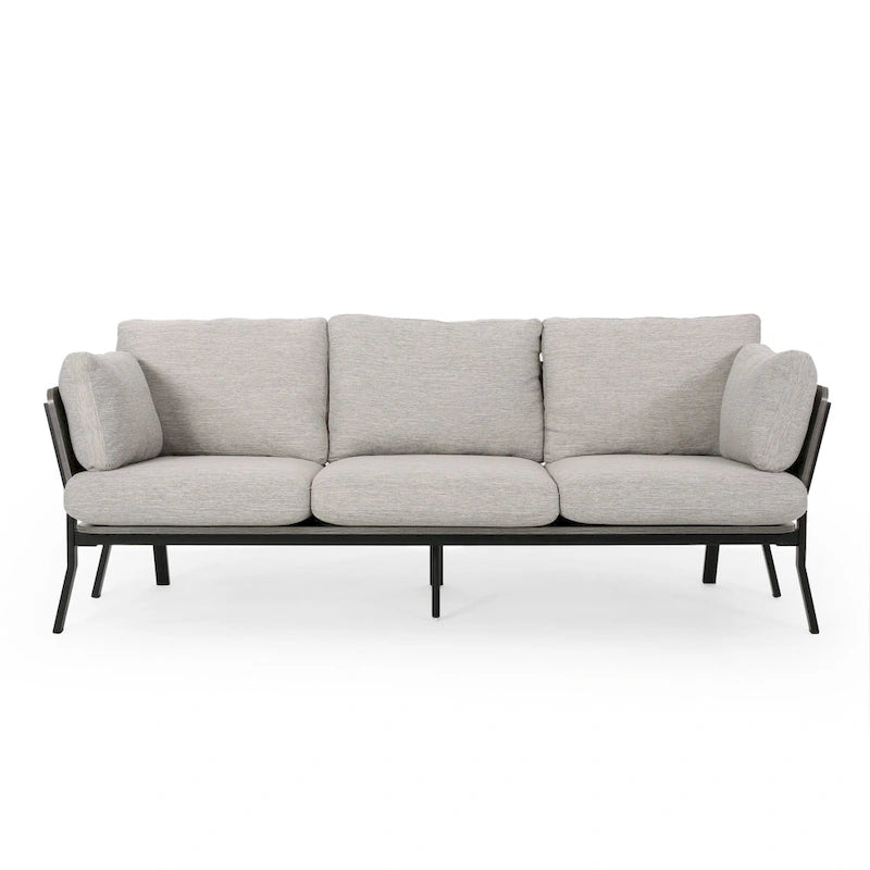 Modern 3-Seater Sofa with Flared Arms, Pillow Cushions & Wood Legs