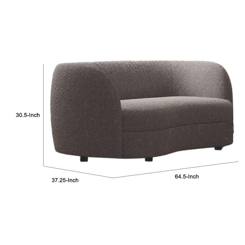 Srey Loveseat, 64 Inch, Charcoal Gray Boucle, Curved Kidney Shape