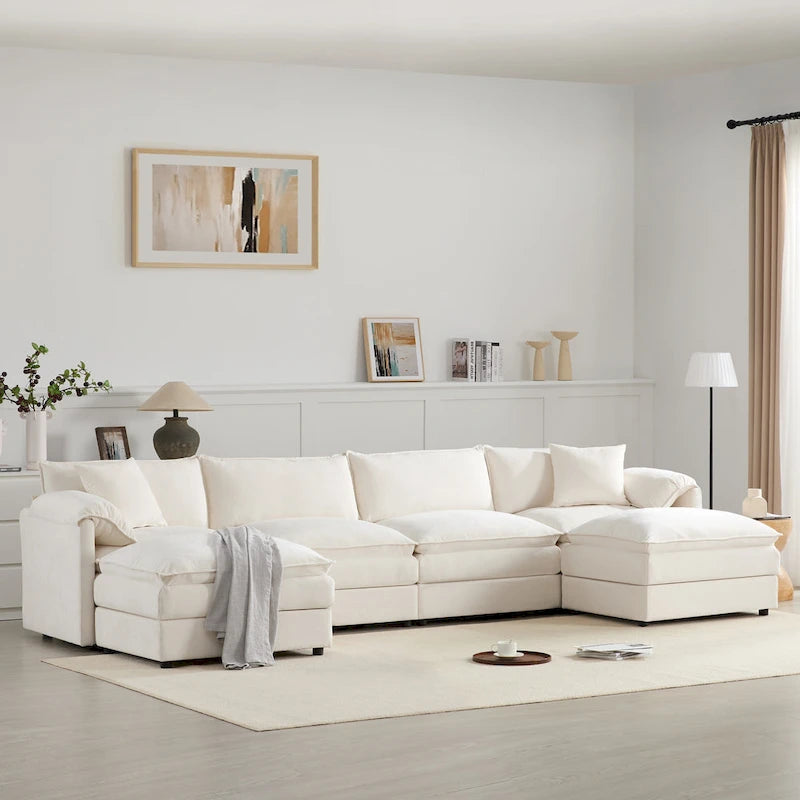 Chenille Modular Sectional Sofa, U Shaped Cloud Upholstered Couch Set