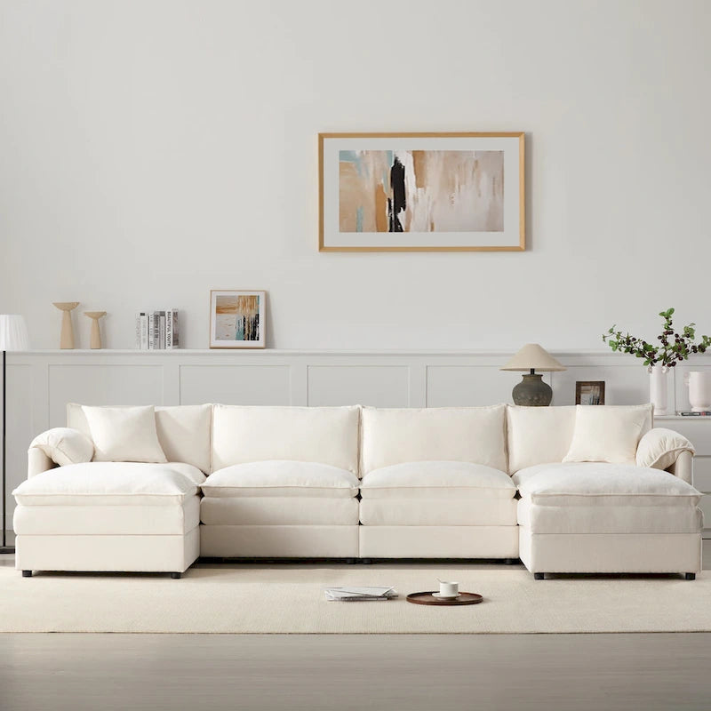 Chenille Modular Sectional Sofa, U Shaped Cloud Upholstered Couch Set