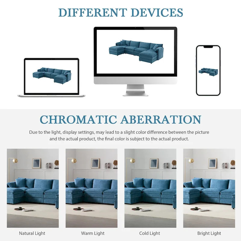 Chenille Modular Sectional Sofa, U Shaped Cloud Upholstered Couch Set