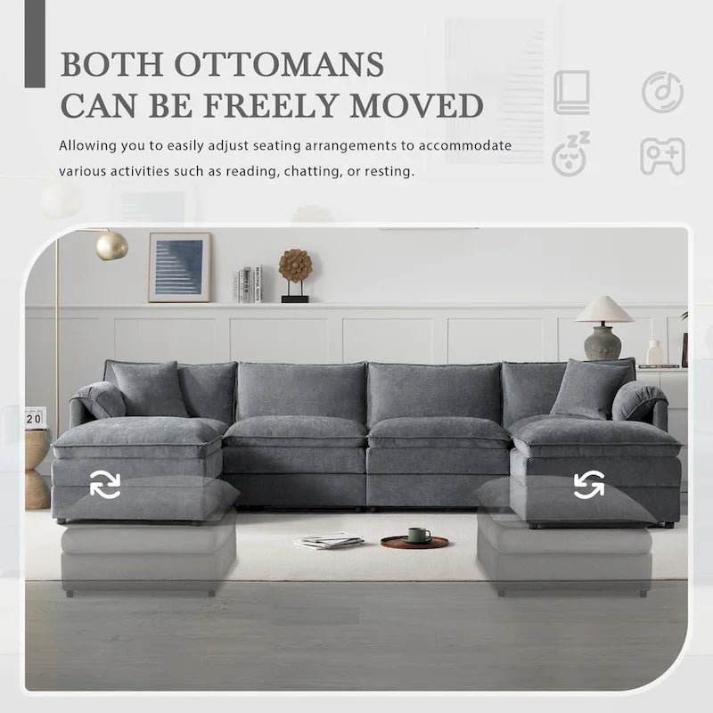 Chenille Modular Sectional Sofa, U Shaped Cloud Upholstered Couch Set