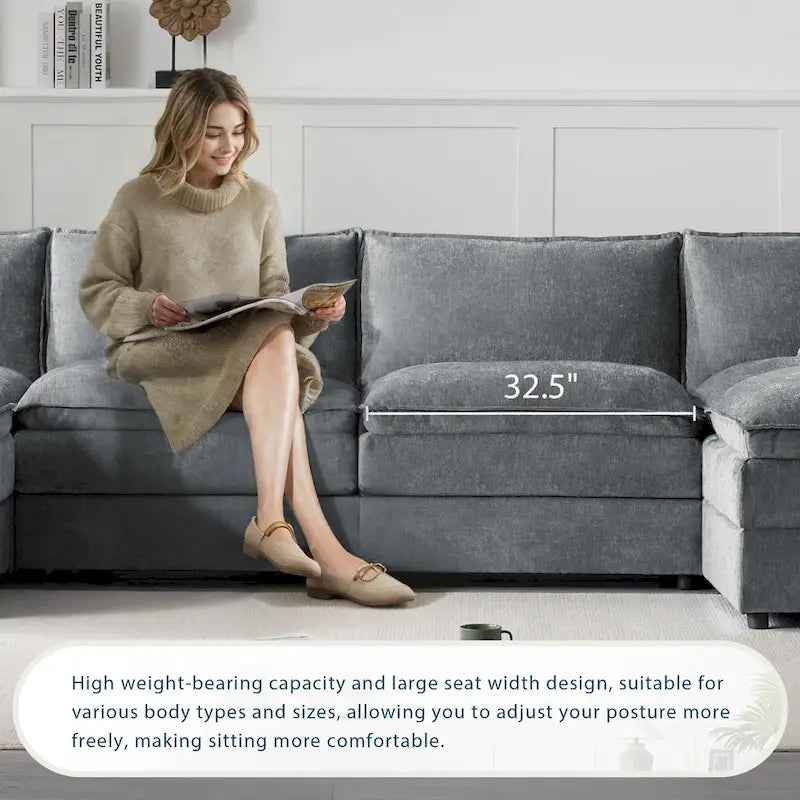 Chenille Modular Sectional Sofa, U Shaped Cloud Upholstered Couch Set