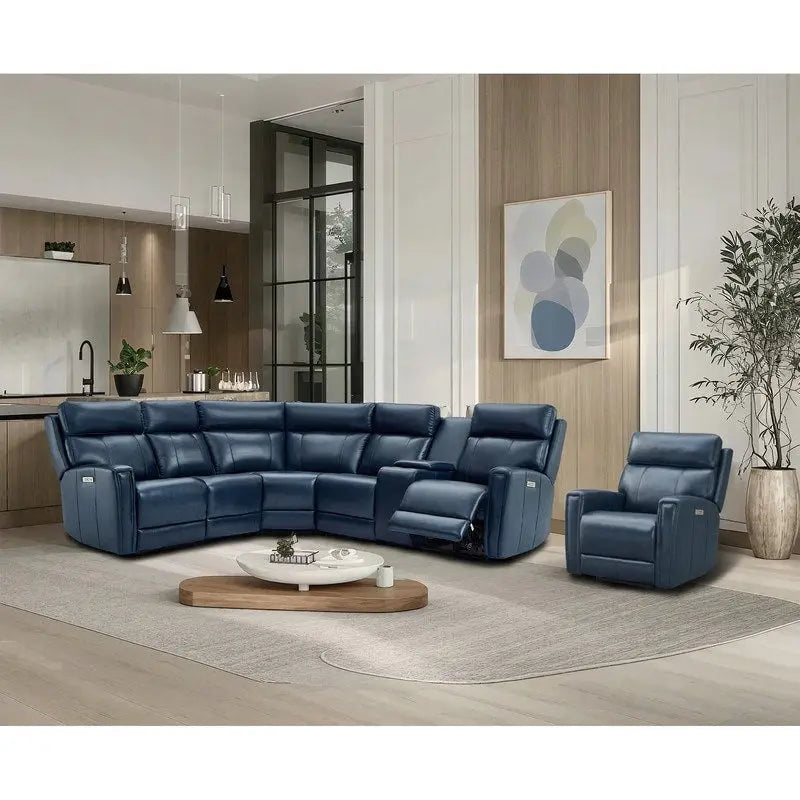 104 W 6 Seater Genuine Leather Power Sectional and 39 W Recliner Set with Zero Gravity, USB Ports, 2 stationaryarmlesschairs