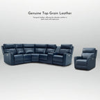 104 W 6 Seater Genuine Leather Power Sectional and 39 W Recliner Set with Zero Gravity, USB Ports, 2 stationaryarmlesschairs