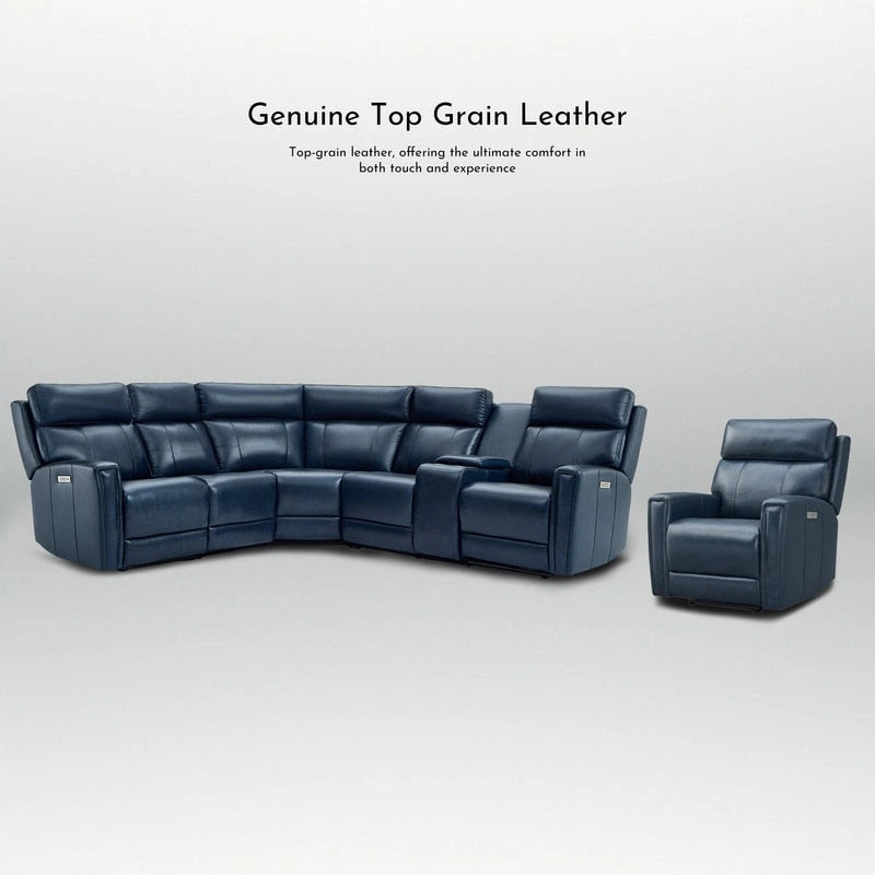 104 W 6 Seater Genuine Leather Power Sectional and 39 W Recliner Set with Zero Gravity, USB Ports, 2 stationaryarmlesschairs