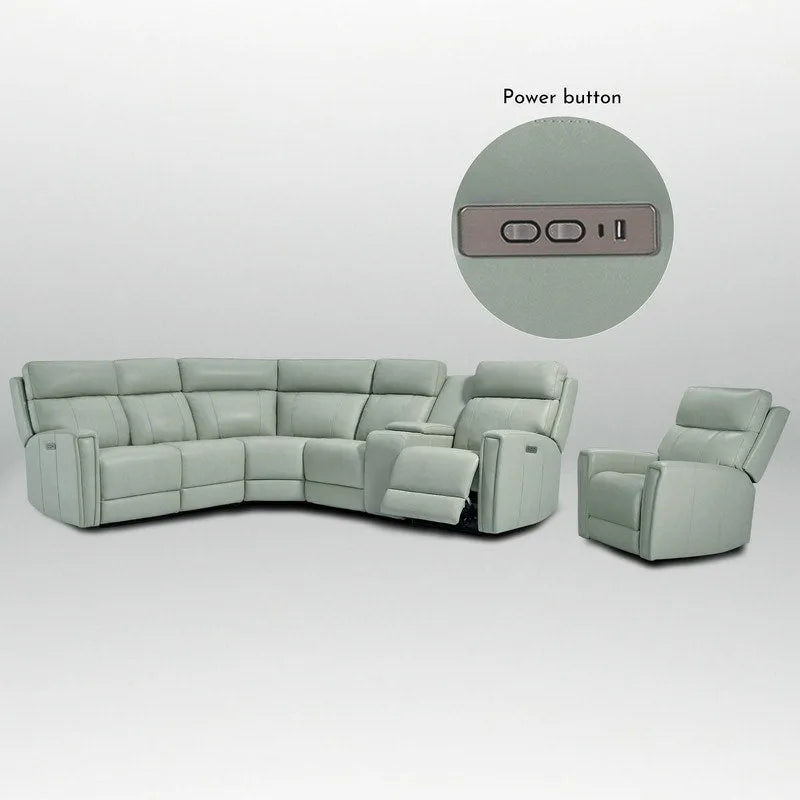 104 W 6 Seater Genuine Leather Power Sectional and 39 W Recliner Set with Zero Gravity, USB Ports, 2 stationaryarmlesschairs