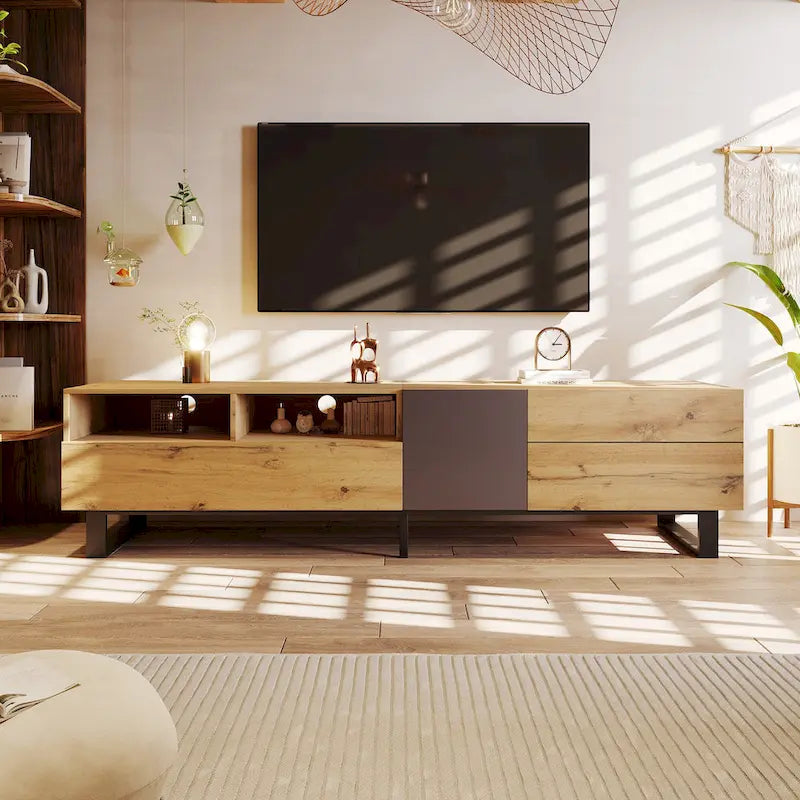 70" TV Stand with Drop-Down Doors, Drawers & Cable Management for TVs Up to 80"