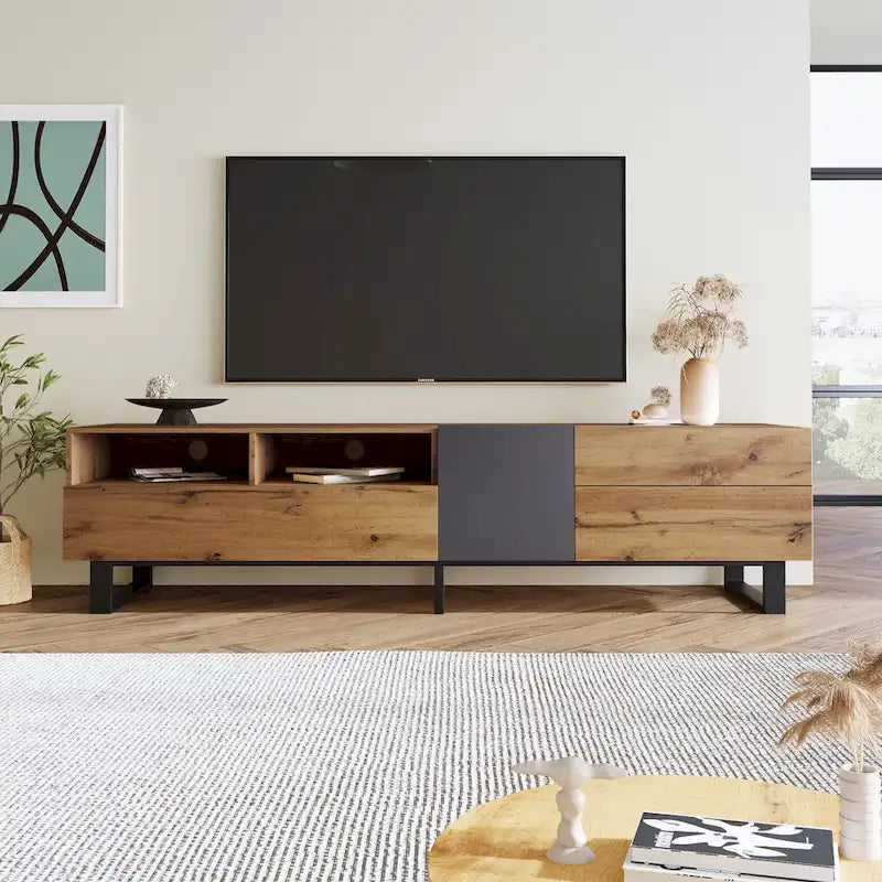 70" TV Stand with Drop-Down Doors, Drawers & Cable Management for TVs Up to 80"
