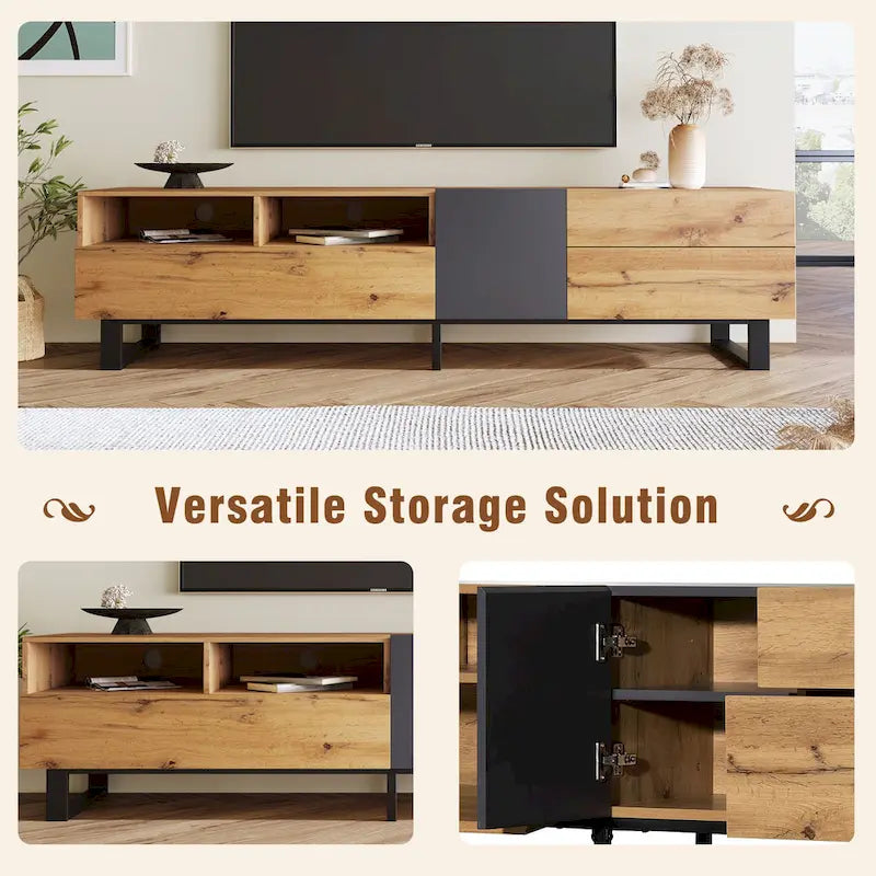 70" TV Stand with Drop-Down Doors, Drawers & Cable Management for TVs Up to 80"