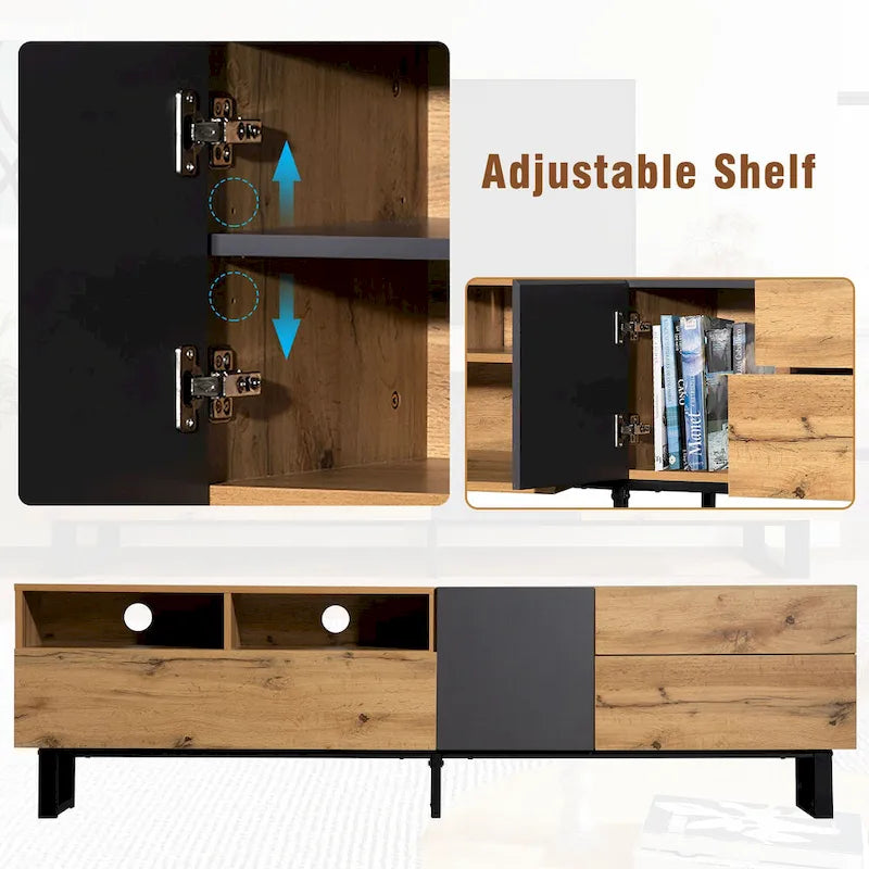 70" TV Stand with Drop-Down Doors, Drawers & Cable Management for TVs Up to 80"