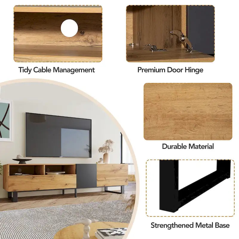 70" TV Stand with Drop-Down Doors, Drawers & Cable Management for TVs Up to 80"