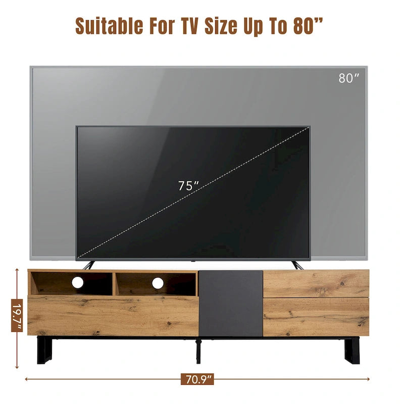 70" TV Stand with Drop-Down Doors, Drawers & Cable Management for TVs Up to 80"