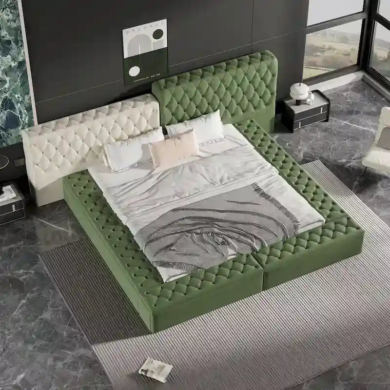 King Upholstered Platform Bed with Storage Footboard & Side Rails