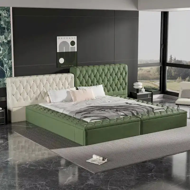 King Upholstered Platform Bed with Storage Footboard & Side Rails