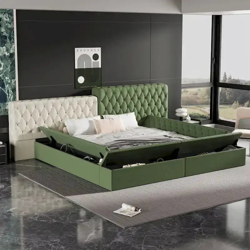 King Upholstered Platform Bed with Storage Footboard & Side Rails