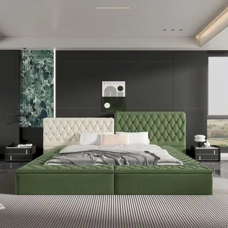 King Upholstered Platform Bed with Storage Footboard & Side Rails
