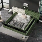 King Upholstered Platform Bed with Storage Footboard & Side Rails