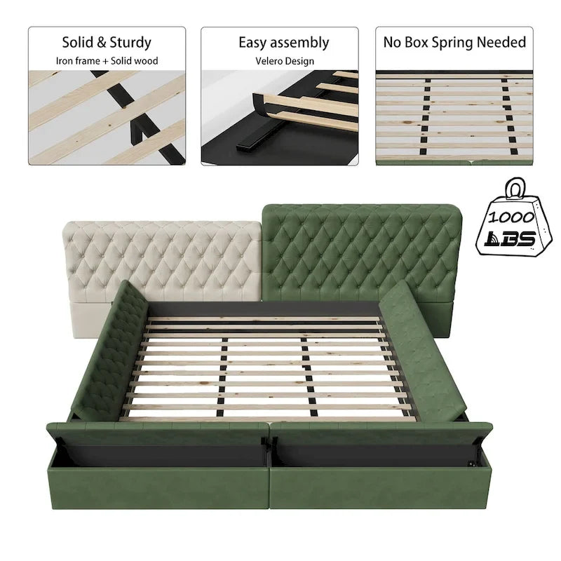 King Upholstered Platform Bed with Storage Footboard & Side Rails