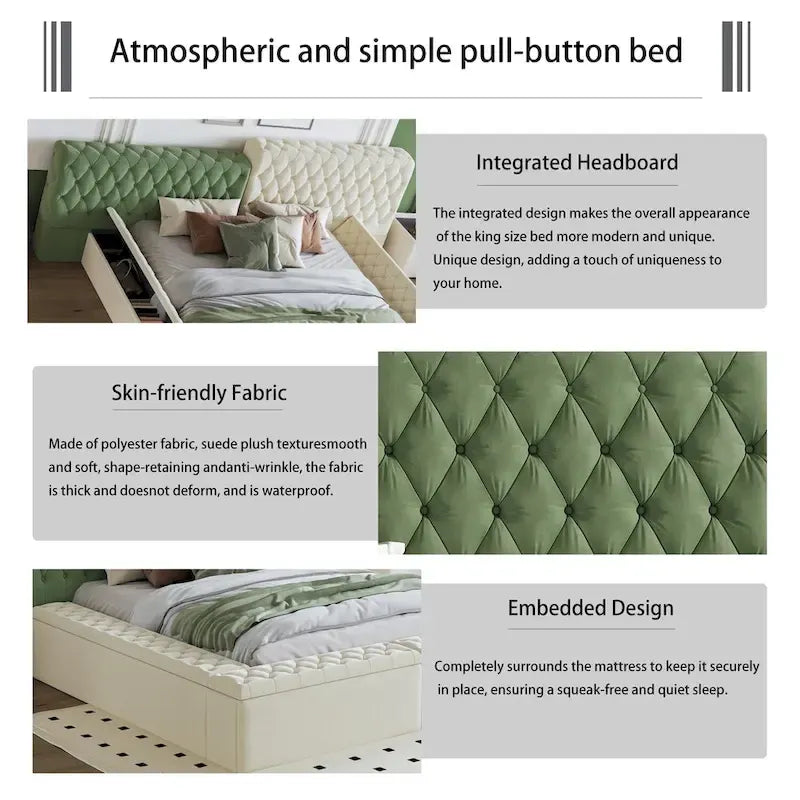 King Upholstered Platform Bed with Storage Footboard & Side Rails