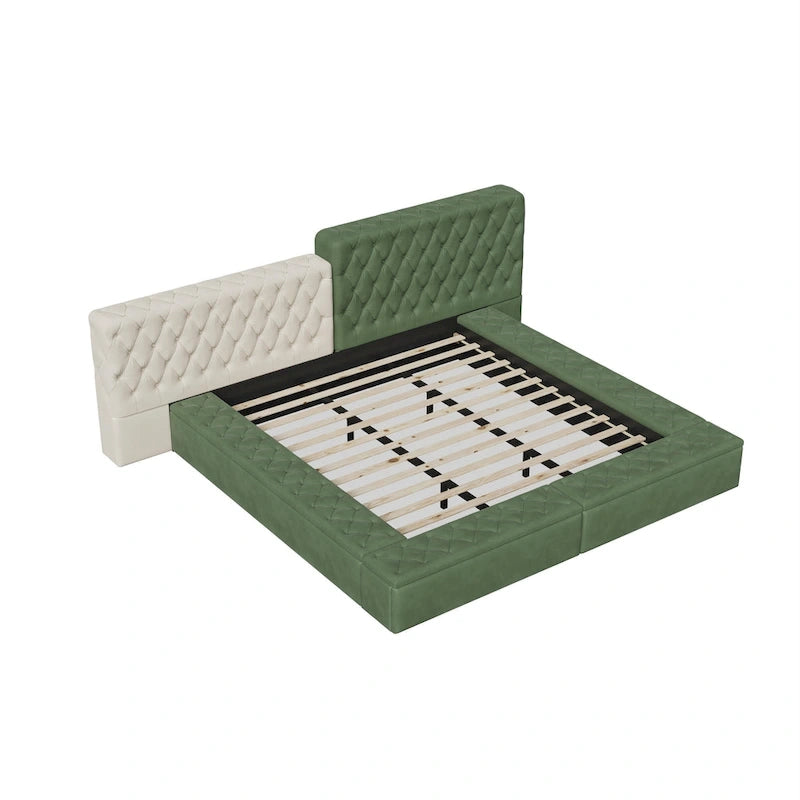 King Upholstered Platform Bed with Storage Footboard & Side Rails