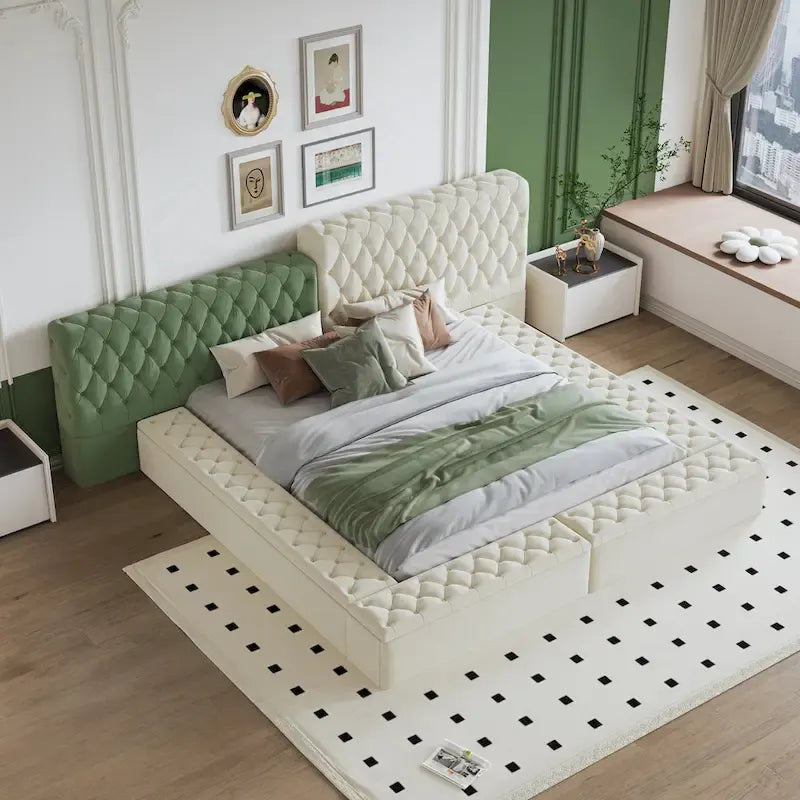 King Upholstered Platform Bed with Storage Footboard & Side Rails