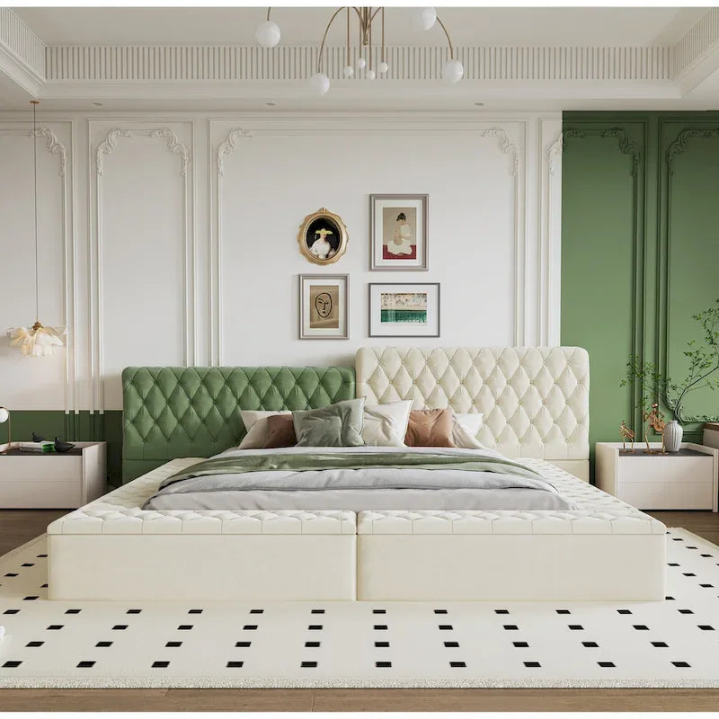 King Upholstered Platform Bed with Storage Footboard & Side Rails
