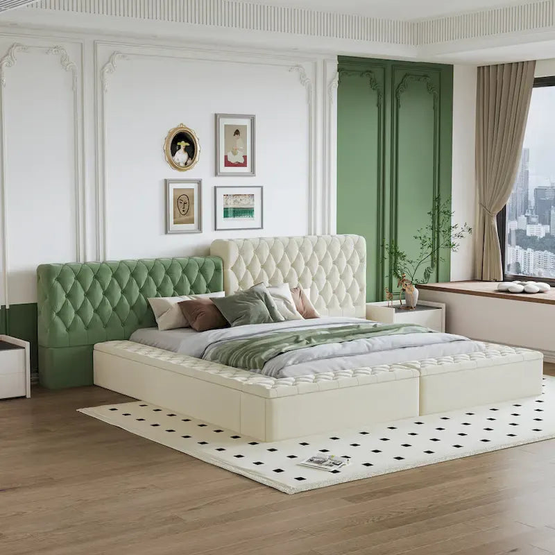 King Upholstered Platform Bed with Storage Footboard & Side Rails