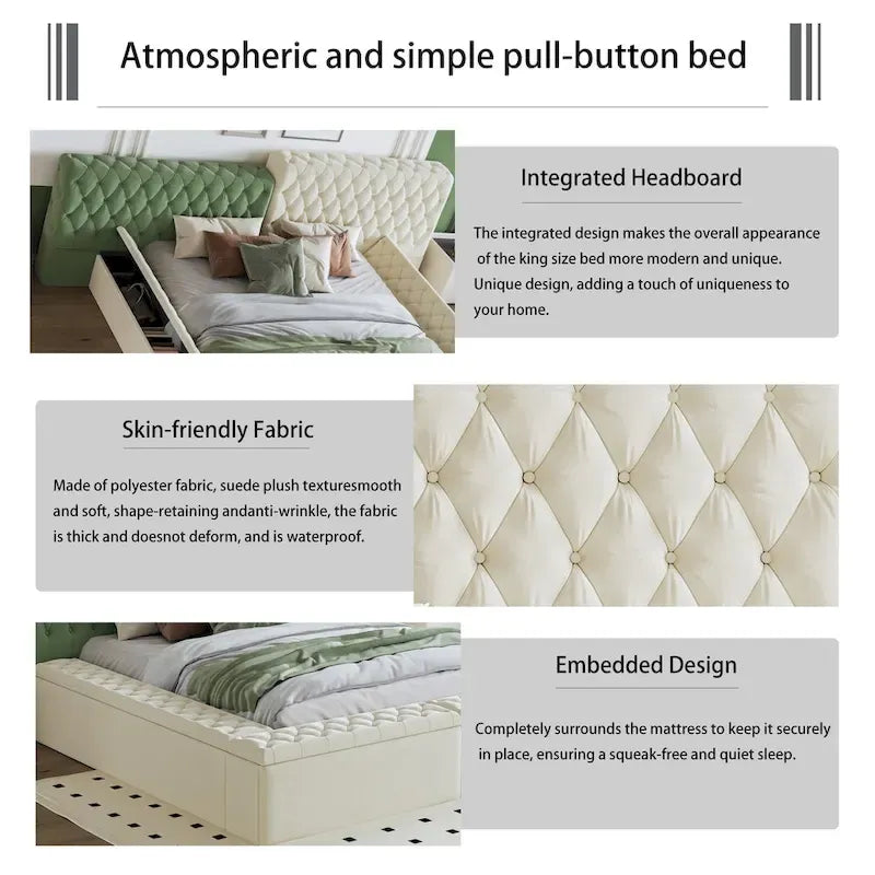 King Upholstered Platform Bed with Storage Footboard & Side Rails