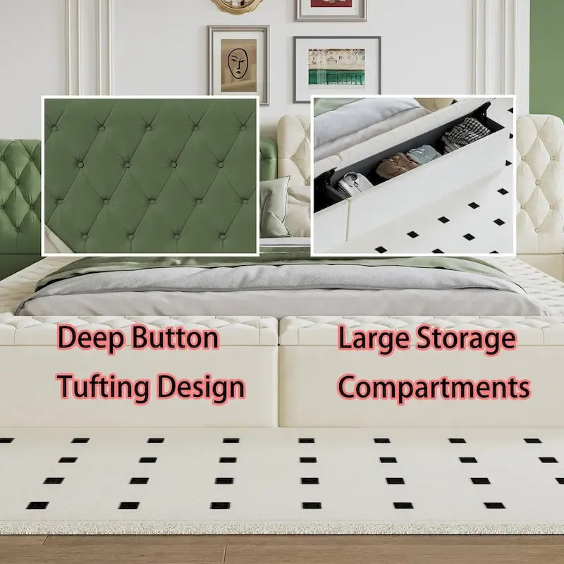 King Upholstered Platform Bed with Storage Footboard & Side Rails
