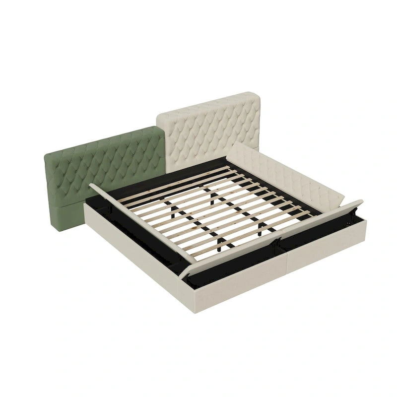 King Upholstered Platform Bed with Storage Footboard & Side Rails