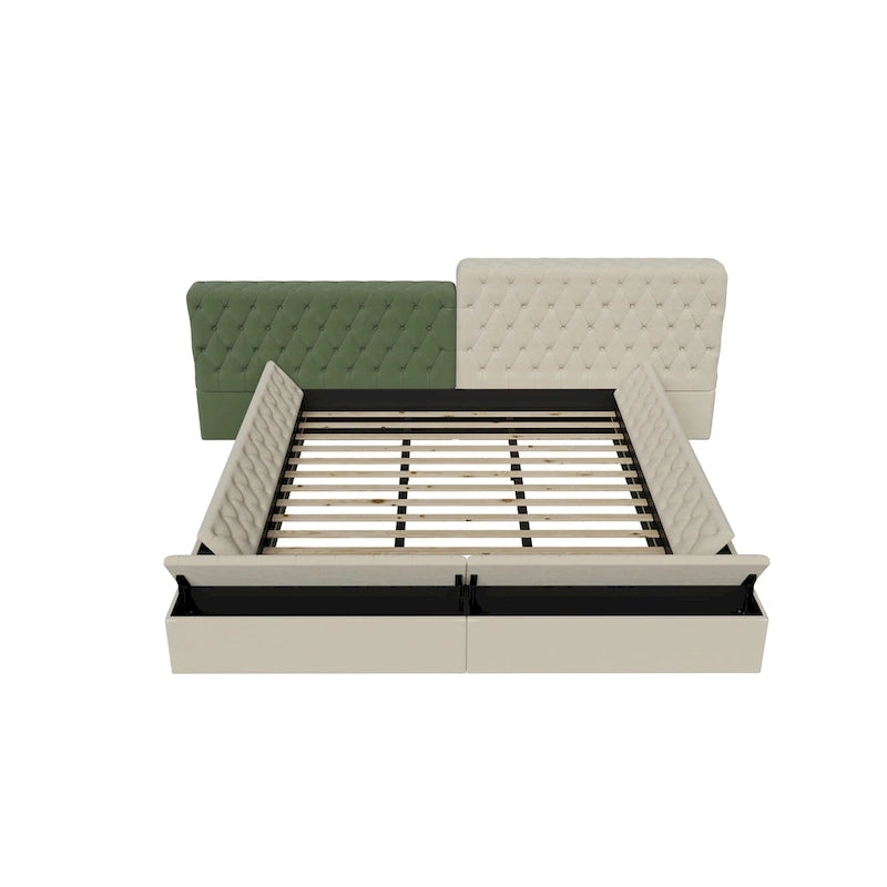 King Upholstered Platform Bed with Storage Footboard & Side Rails
