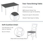 White Farmhouse 6-Piece Wooden Dining Table Set with Rectangular Table & 4 Chairs