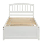 Twin Pine Platform Bed with Roll-Out Trundle & Slat Headboard