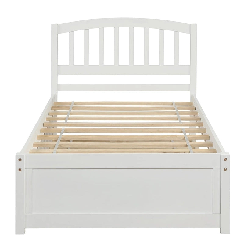 Twin Pine Platform Bed with Roll-Out Trundle & Slat Headboard
