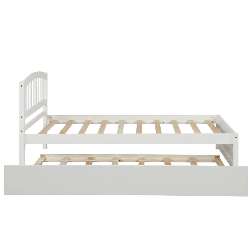 Twin Pine Platform Bed with Roll-Out Trundle & Slat Headboard