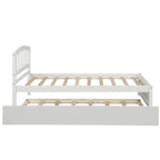 Twin Pine Platform Bed with Roll-Out Trundle & Slat Headboard