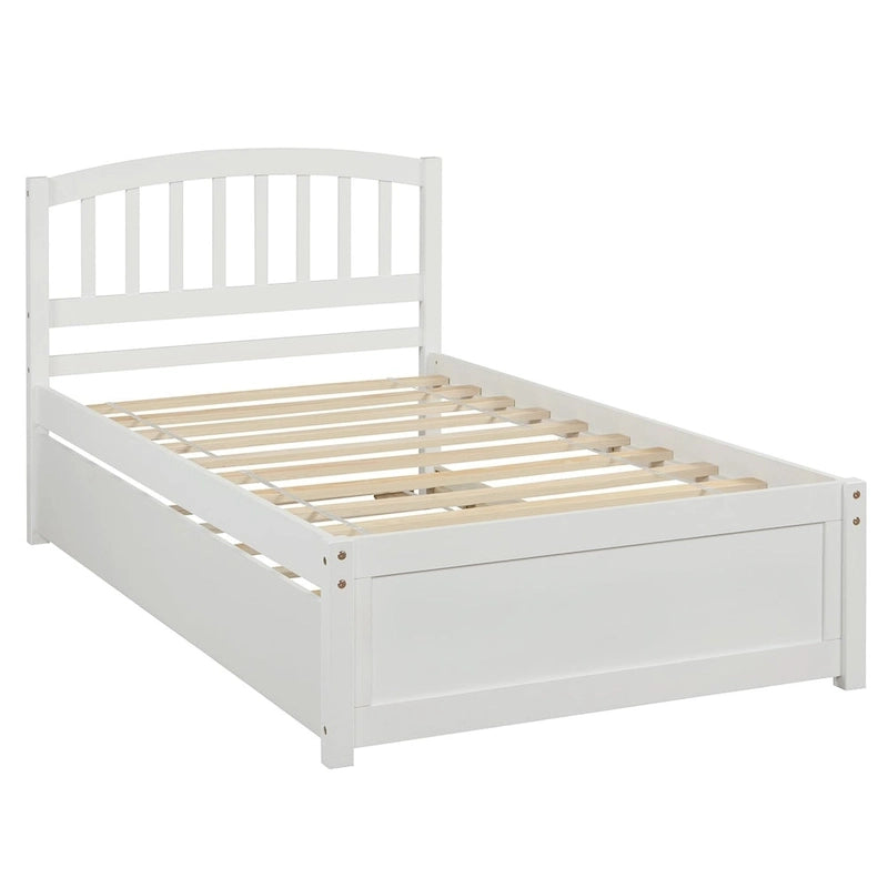 Twin Pine Platform Bed with Roll-Out Trundle & Slat Headboard