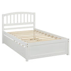Twin Pine Platform Bed with Roll-Out Trundle & Slat Headboard