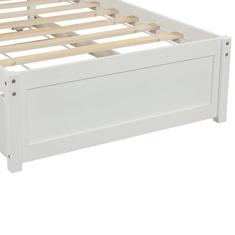Twin Pine Platform Bed with Roll-Out Trundle & Slat Headboard