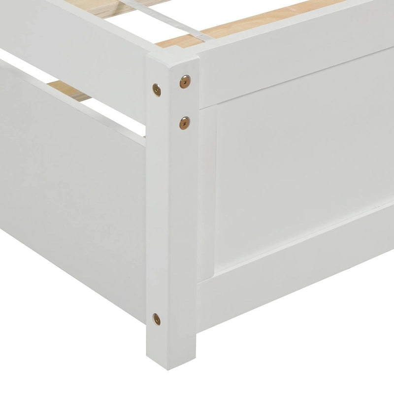 Twin Pine Platform Bed with Roll-Out Trundle & Slat Headboard