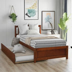 Twin Pine Platform Bed with Roll-Out Trundle & Slat Headboard