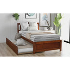 Twin Pine Platform Bed with Roll-Out Trundle & Slat Headboard