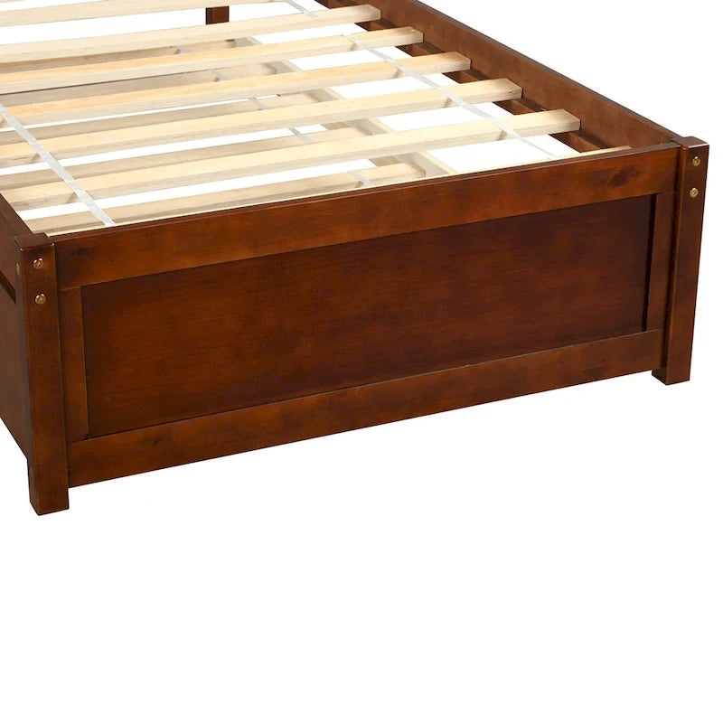 Twin Pine Platform Bed with Roll-Out Trundle & Slat Headboard
